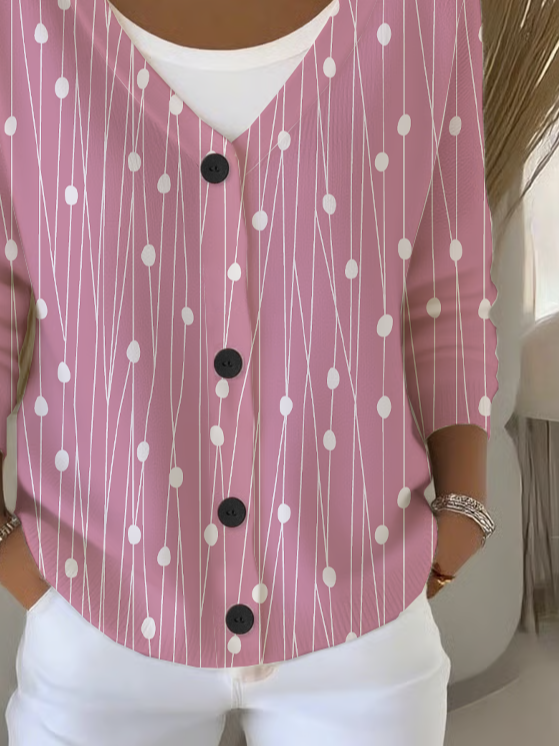 Women's Abstract Print Casual Long Sleeve V-Neck Knit Button Cardigan