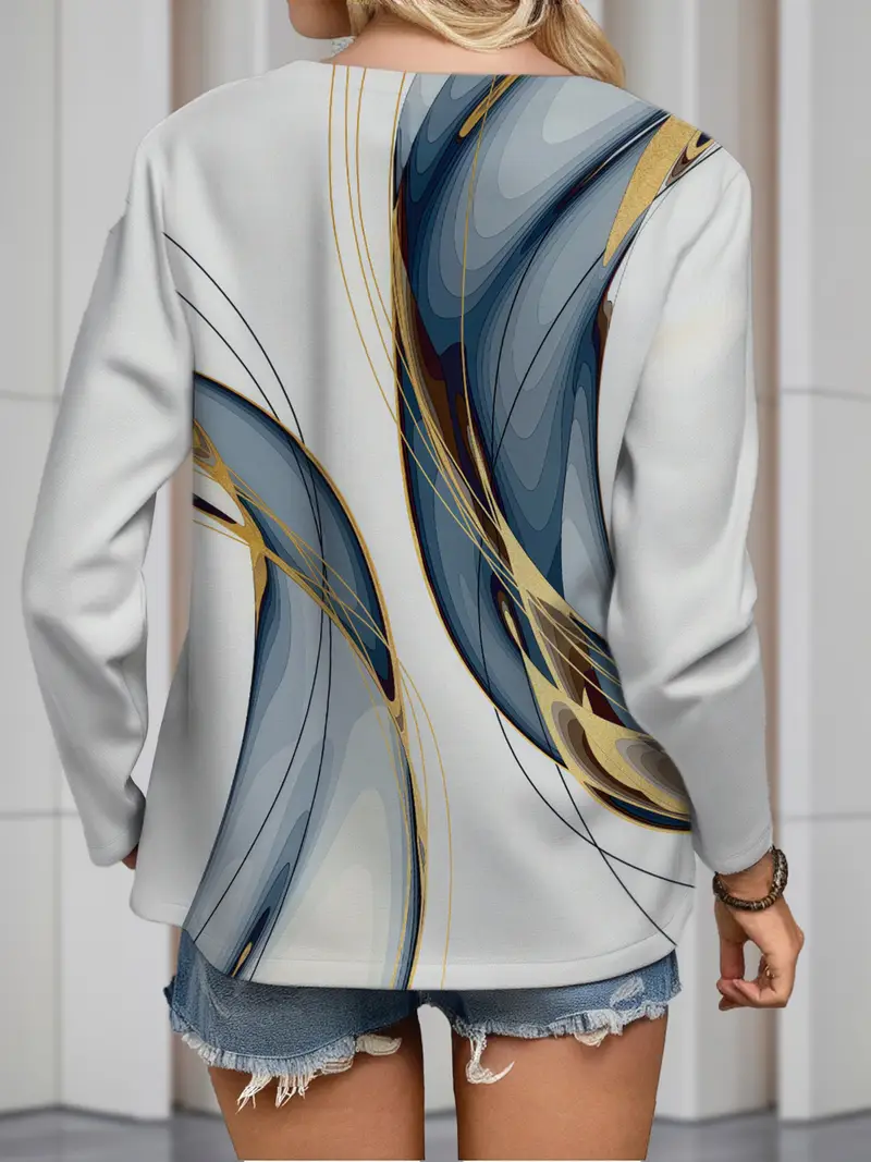 Women's Long Sleeve T-shirt Spring/Fall White Abstract Printing Jersey V Neck Daily Going Out Casual Top