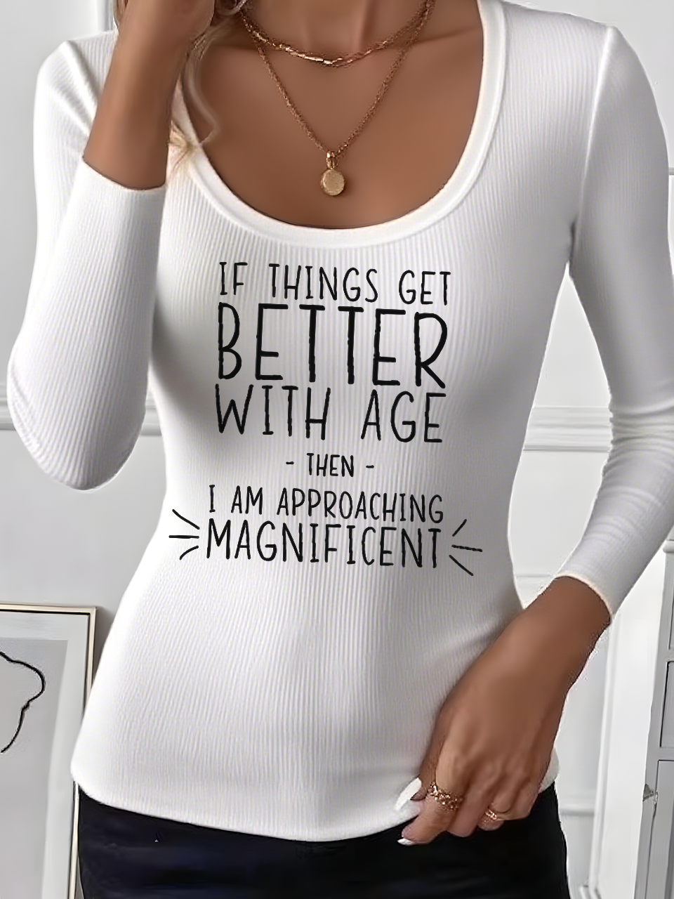 U-Neck Letter Pattern Simple T-Shirt