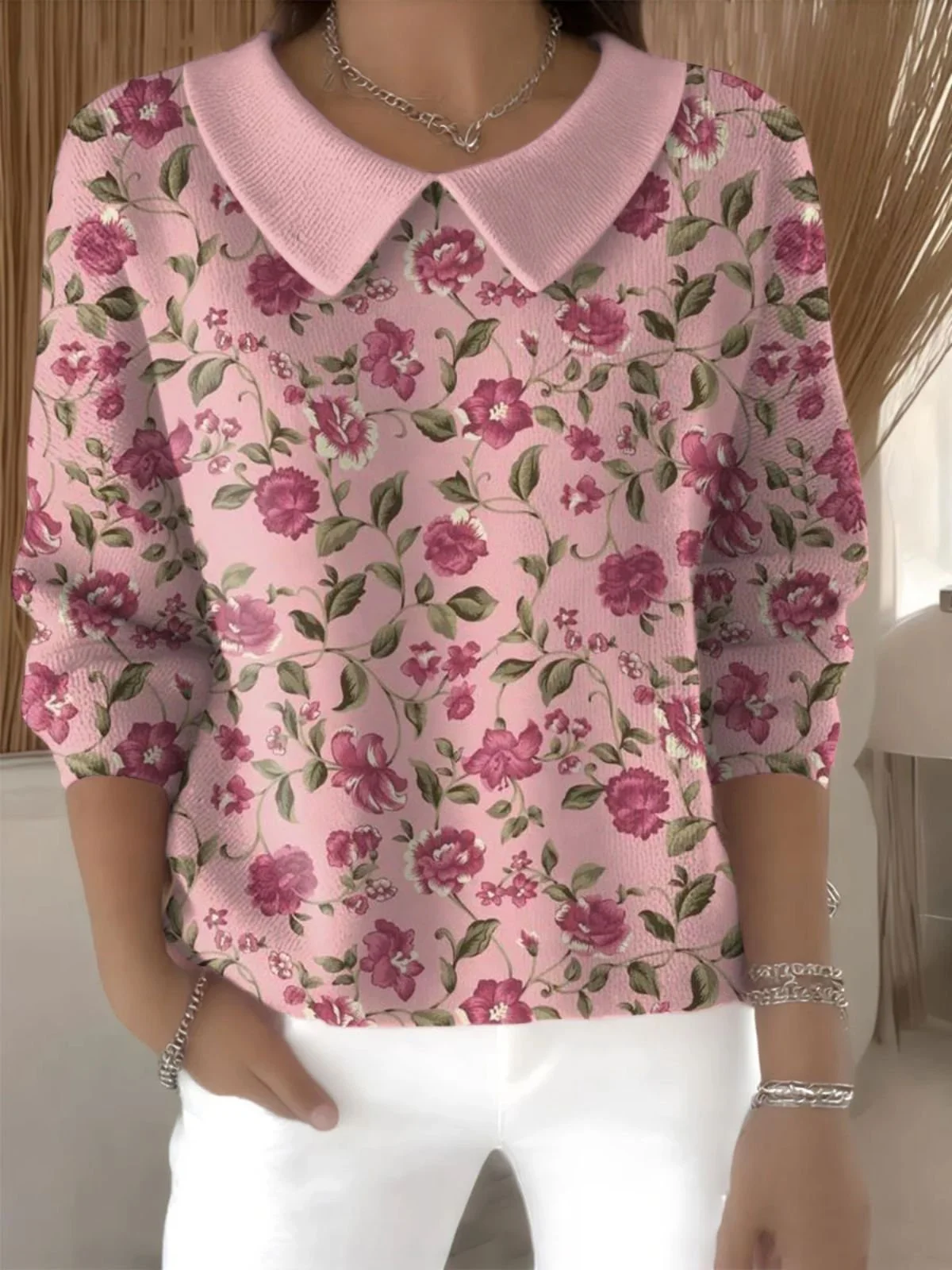 Floral Regular Fit Cotton Casual Sweater
