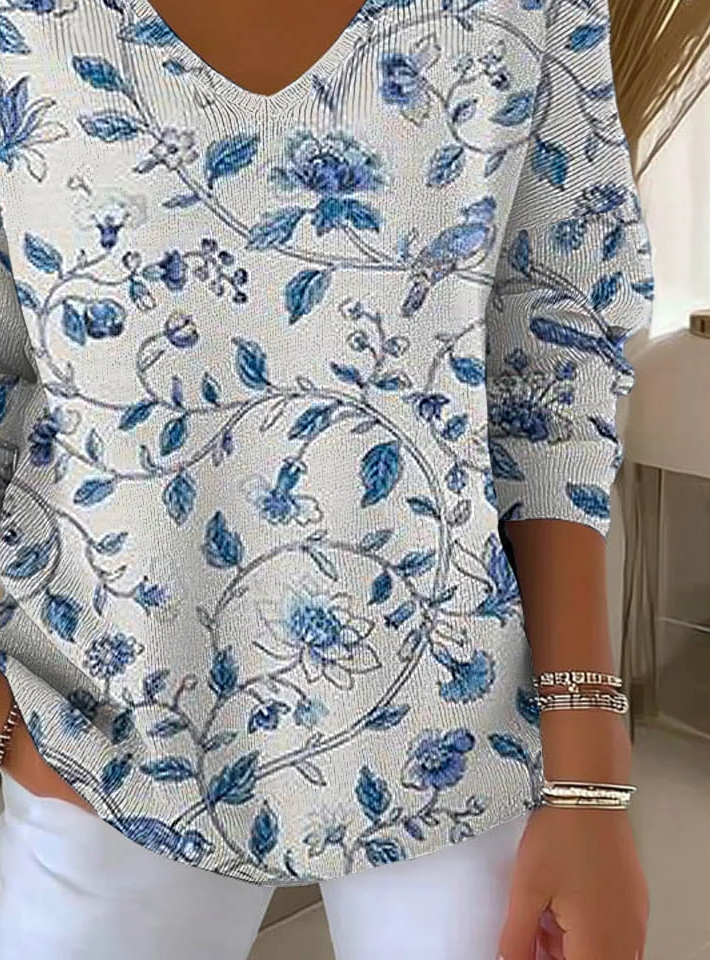 Loose Floral V Neck Vintage T-Shirt