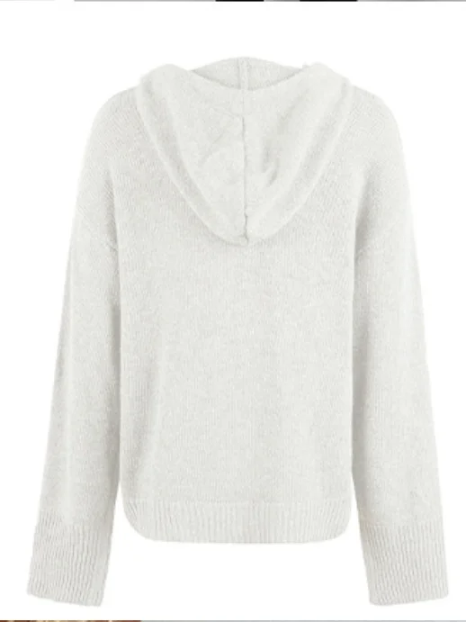 Split Joint Lady Romance Cotton Solid Color Hooded Single-breasted Cross-border Sweater Women 2025 Autumn And Winter New Drawstring Knitted Cardigan Jacket