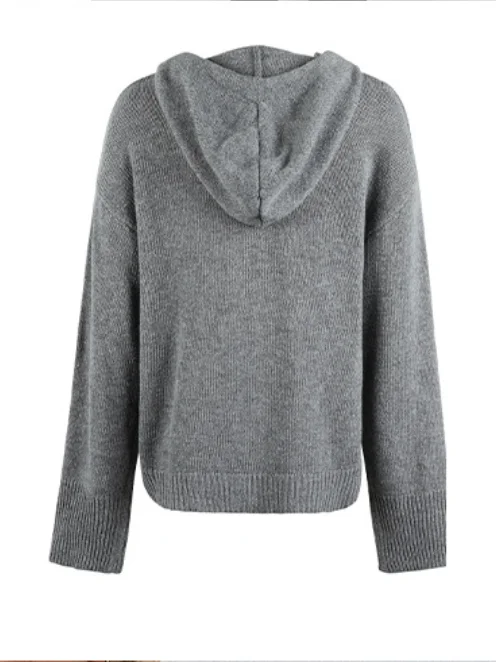 Split Joint Lady Romance Cotton Solid Color Hooded Single-breasted Cross-border Sweater Women 2025 Autumn And Winter New Drawstring Knitted Cardigan Jacket