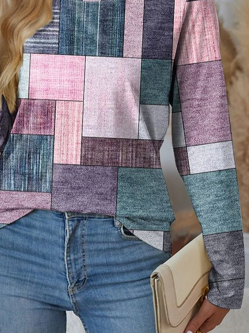 Women's Long Sleeve T-shirt Spring/Fall Pink Abstract Printing Jersey Crew Neck Daily Going Out Casual Top