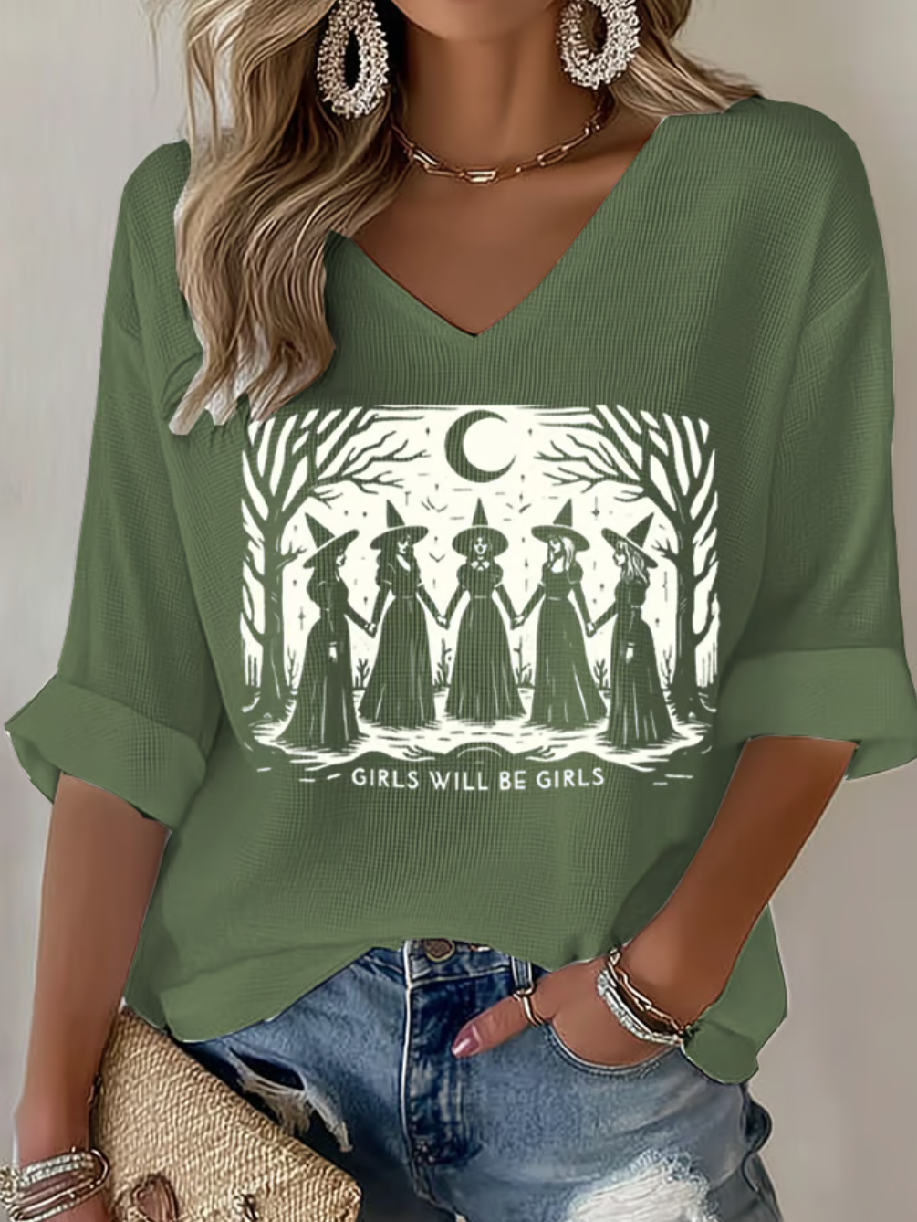 Women's Halloween Witch print waffle T-shirt