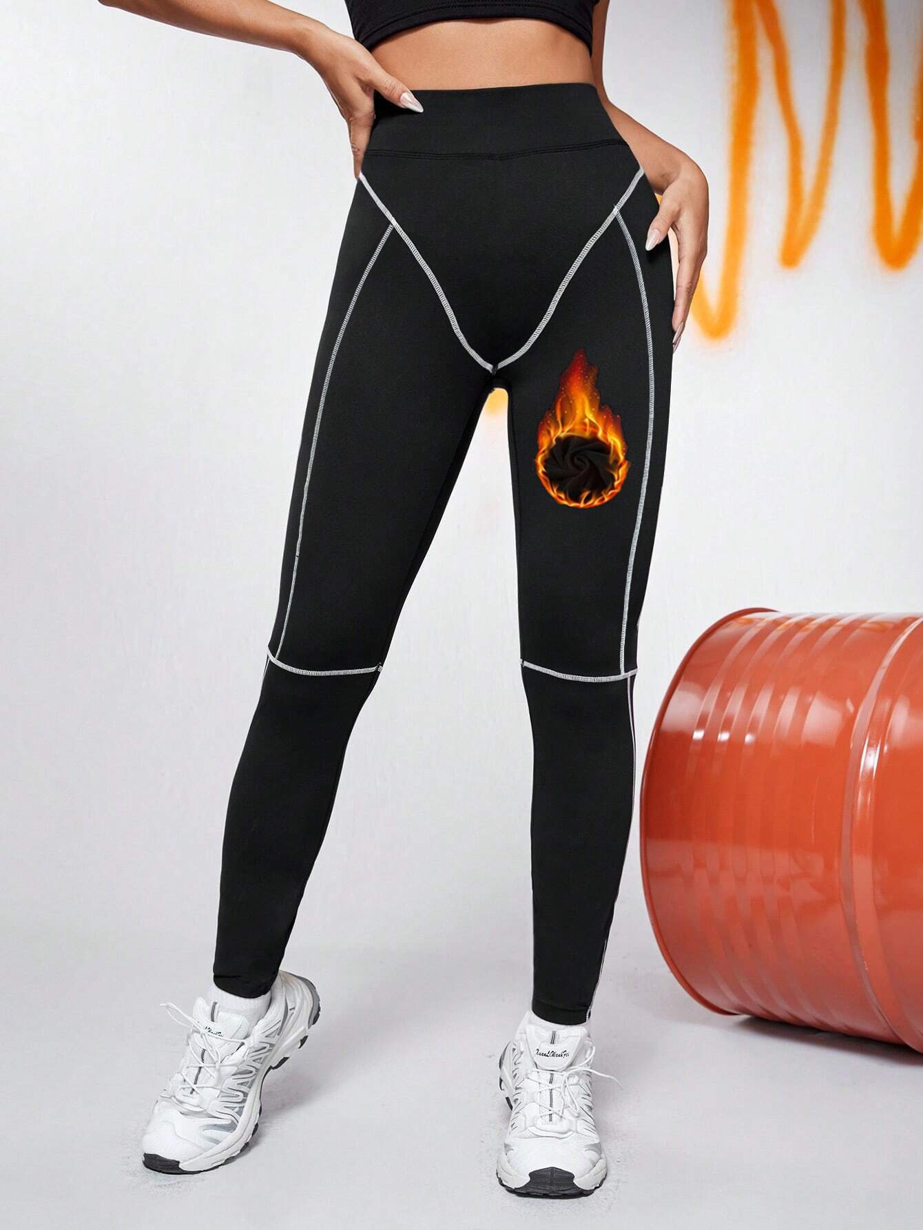 Contrast Color High Waist Plus Velvet Yoga Pants Hip Lift Leggings Fashionable Skinny Pants