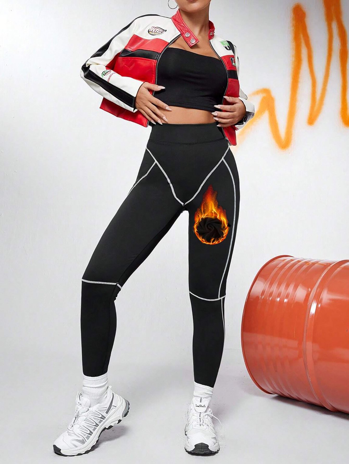 Contrast Color High Waist Plus Velvet Yoga Pants Hip Lift Leggings Fashionable Skinny Pants