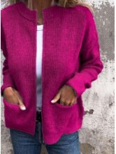 Stand Collar Casual  Sweater Knitted Stand Collar Zipper Coat Loose Pocket Jacket