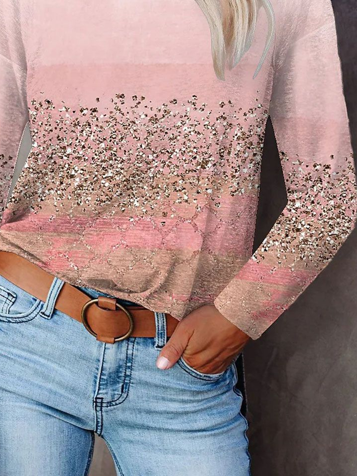 Women's Long Sleeve T-shirt Spring/Fall Pink Abstract Printing Jersey Crew Neck Daily Going Out Casual Top