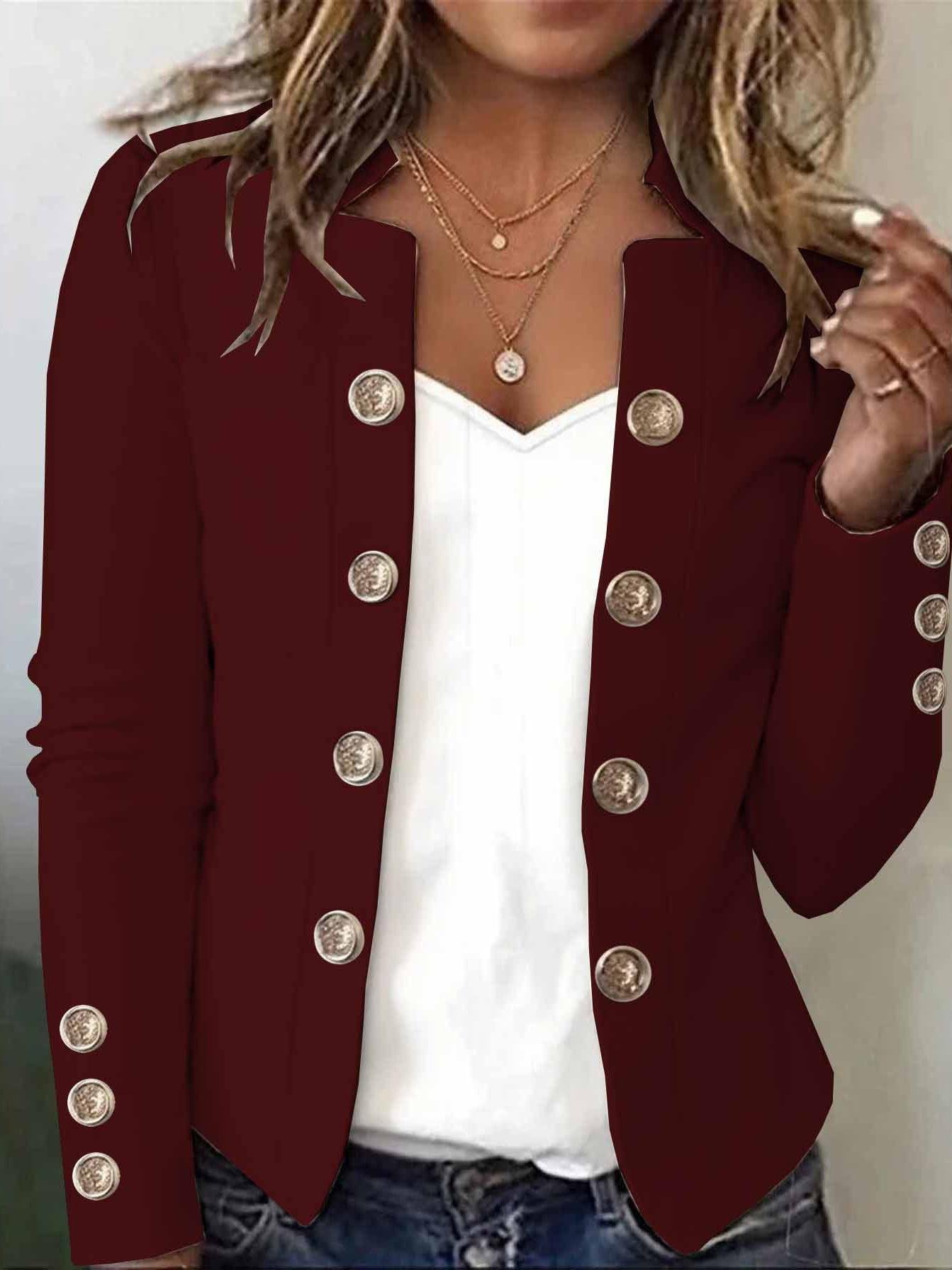 Women's Long-Sleeved Autumn And Winter Button-Down Blazer