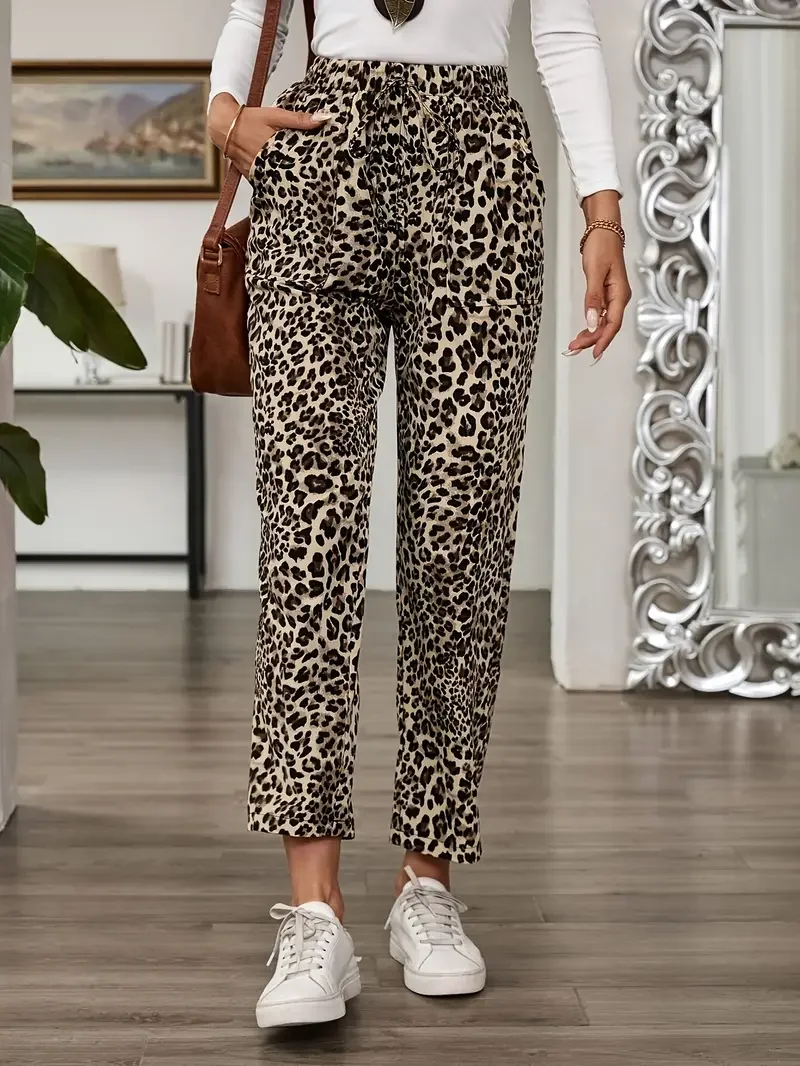 Women's  H-Line Baggy Pants Daily Going Out Pants Brown Casual Printing Leopard Spring/Fall Pants