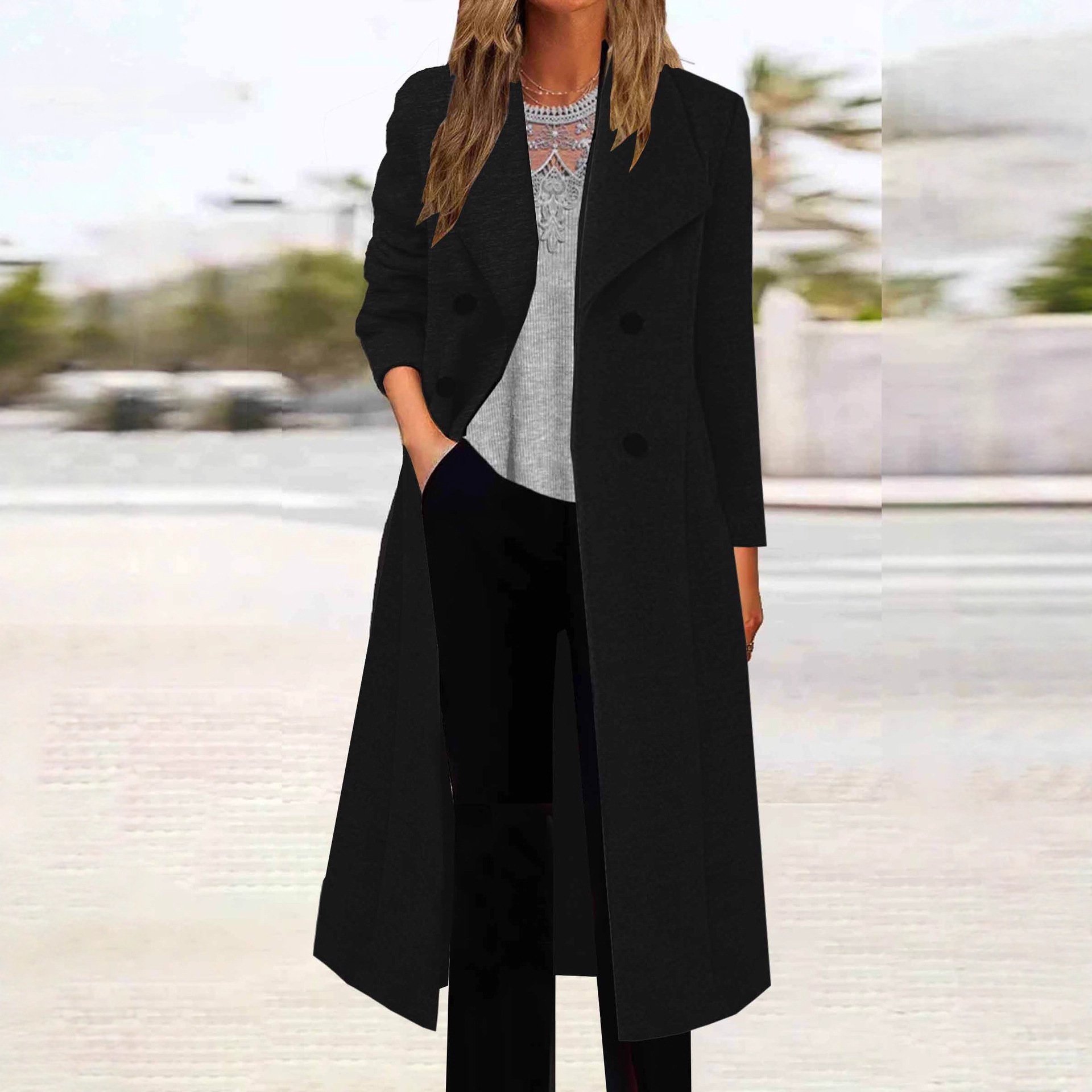 Women's Autumn And Winter Double-Breasted Long-Sleeved Coat