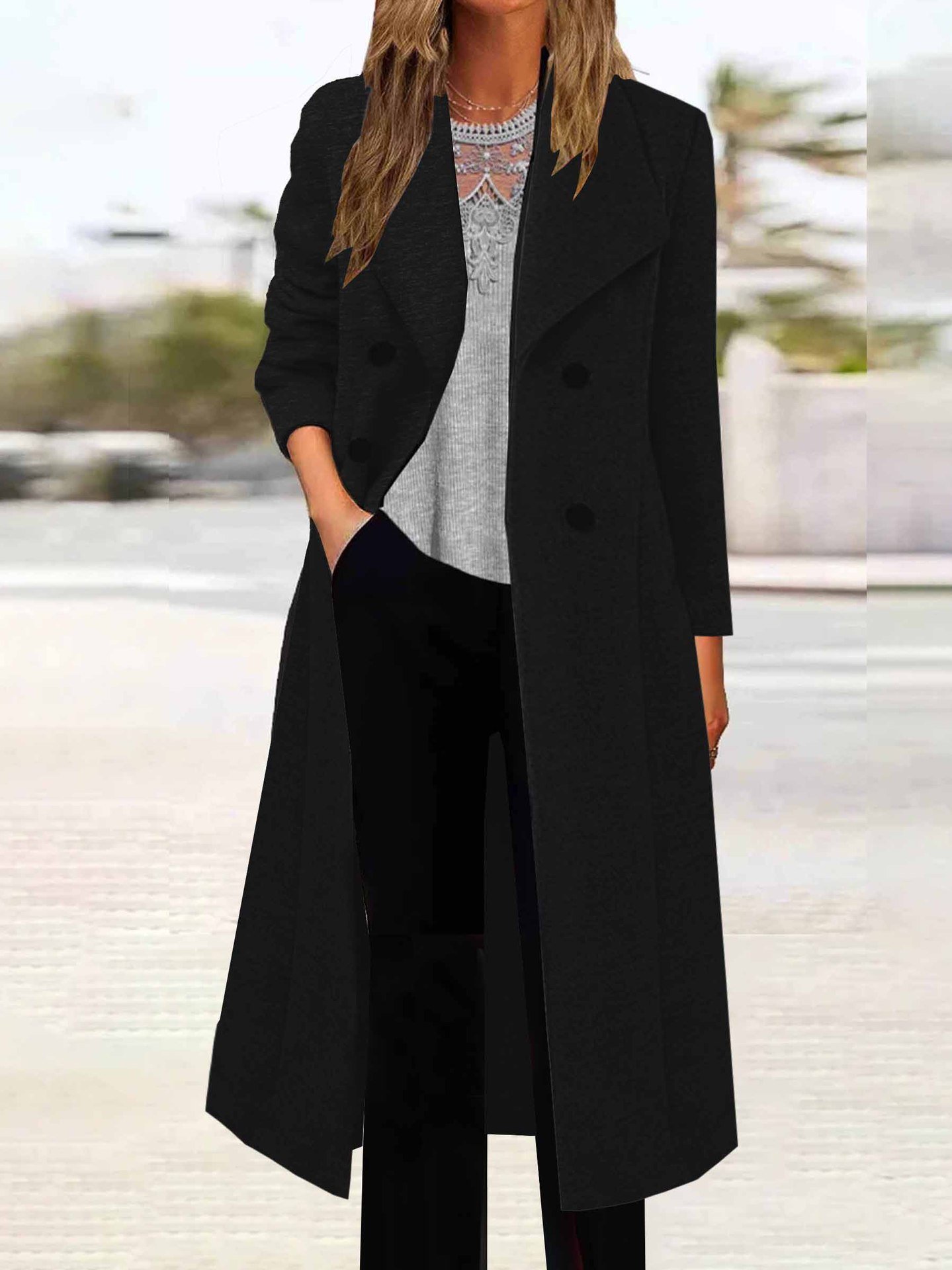 Women's Autumn And Winter Double-Breasted Long-Sleeved Coat