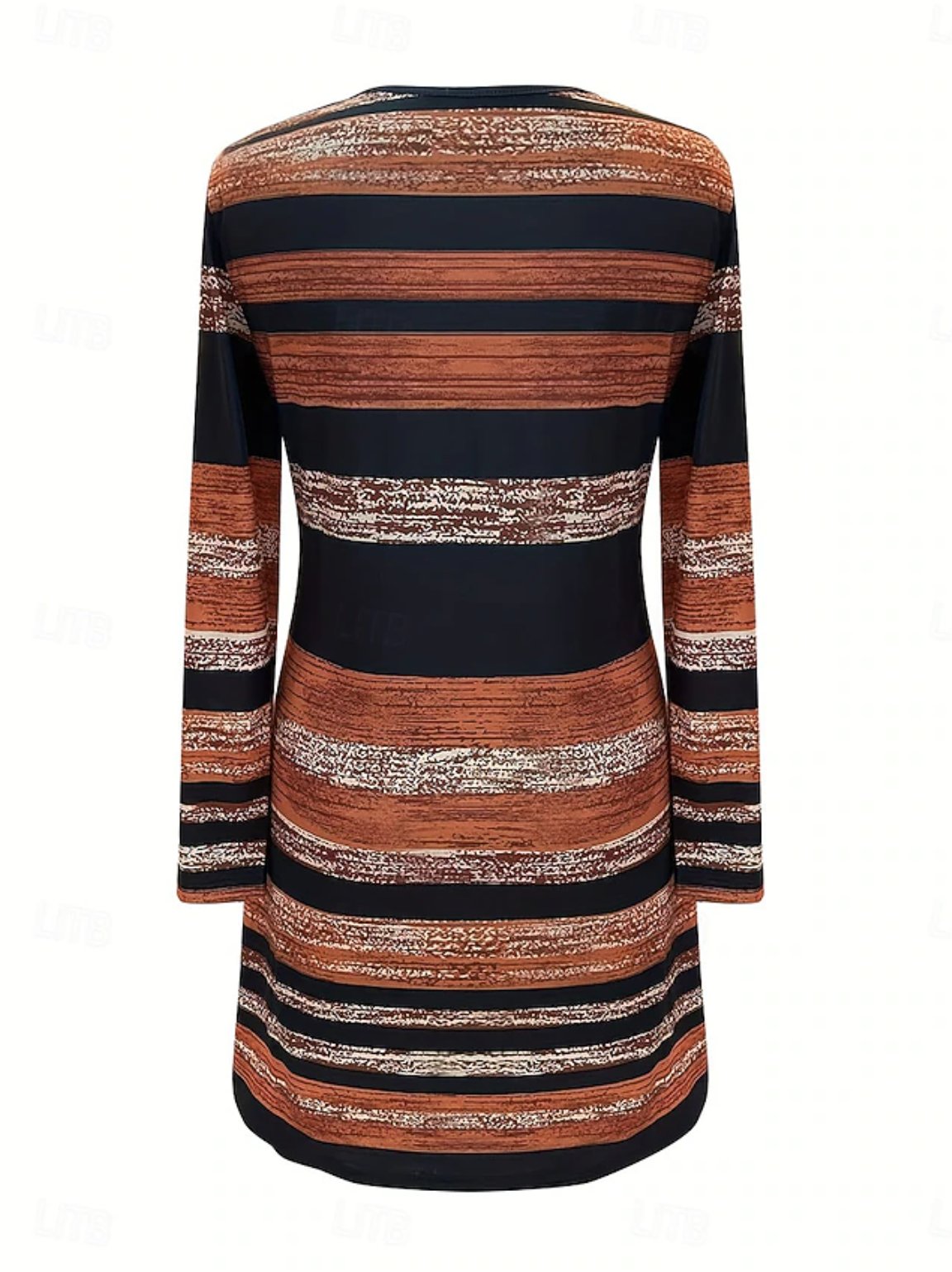 Women's Tee Dress Sundress Casual Regular Fit Graphic Geometric Stripe Long Sleeve Crew Neck Brown