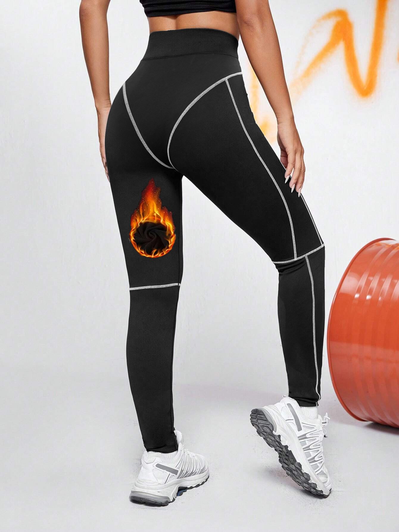 Contrast Color High Waist Plus Velvet Yoga Pants Hip Lift Leggings Fashionable Skinny Pants