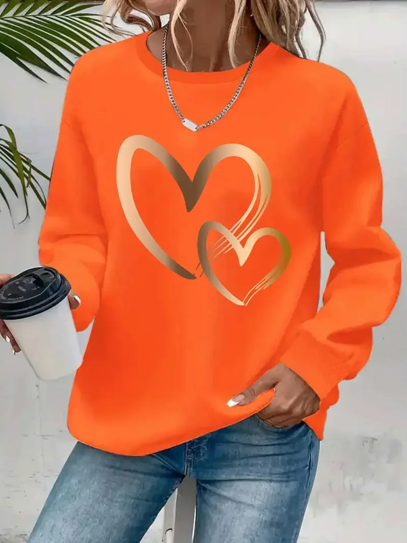 Casual Loose Heart/Cordate Crew Neck Sweatshirt