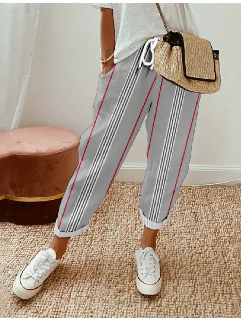 Women's  H-Line Baggy Pants Daily Going Out Pants Gray Casual Printing Striped Spring/Fall Pants