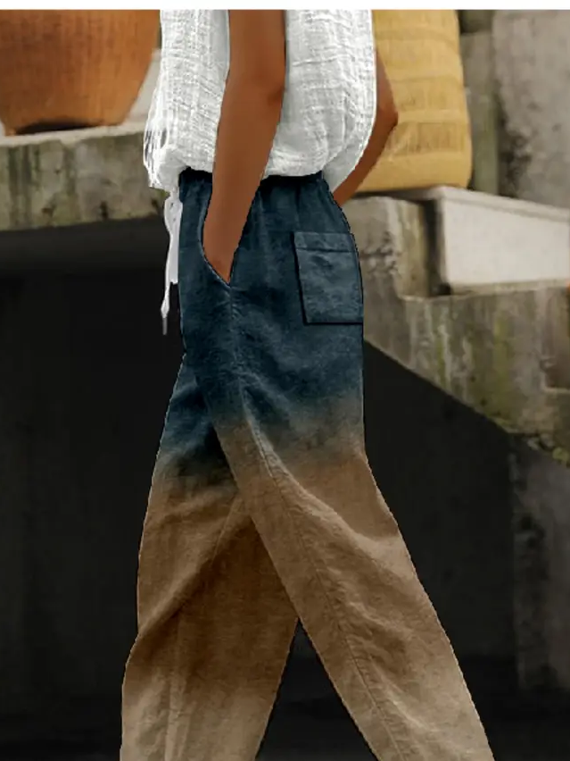 Women's  H-Line Baggy Pants Daily Going Out Pants Brown Casual Printing Abstract Spring/Fall Pants