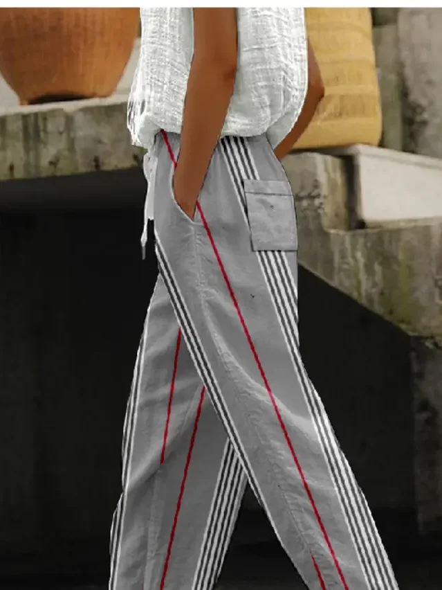 Women's  H-Line Baggy Pants Daily Going Out Pants Gray Casual Printing Striped Spring/Fall Pants