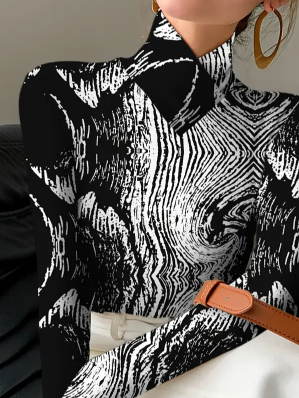 Women's Long Sleeve Blouse Spring/Fall Black Abstract Printing Daily Going Out Casual Top