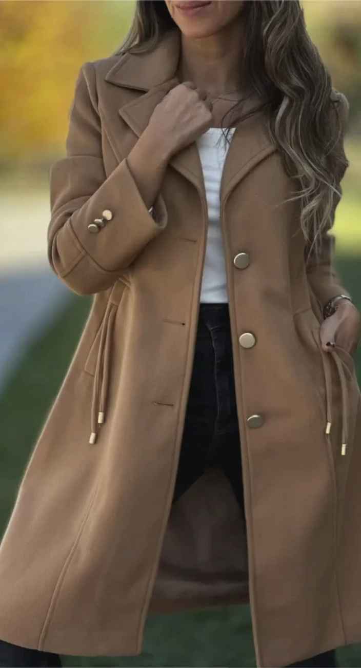 Casual Plain Shawl Collar Trench Coat