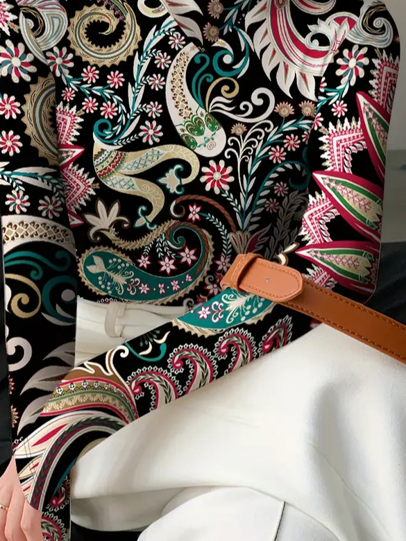 Women's Long Sleeve Blouse Spring/Fall Black Floral Printing Daily Going Out Casual Top