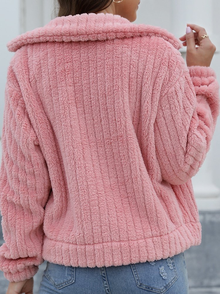 Autumn And Winter New Style Fur Plush Cardigan Lapel Short Buckle Regular Fit Coat