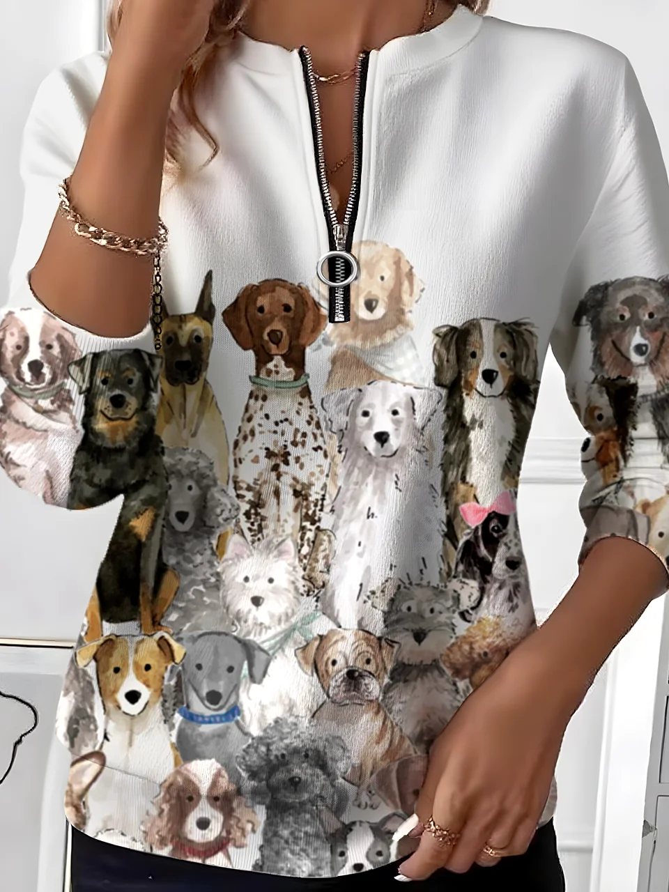 Women's Animal Gradient Pattern Long Sleeve Center Front Zip Casual Sweatshirt Regular Top