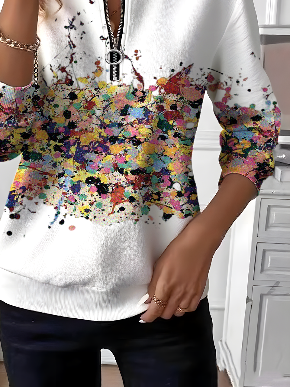 Women's Artistic Gradient Graphic Long Sleeve Center Front Zip Casual Sweatshirt Regular Top