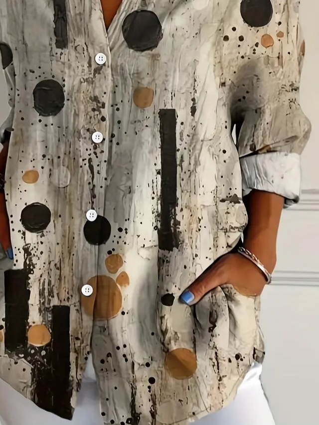 Women's Long Sleeve Shirt Spring/Fall Khaki Abstract Buckle Shirt Collar Regular Sleeve Daily Going Out Casual Top