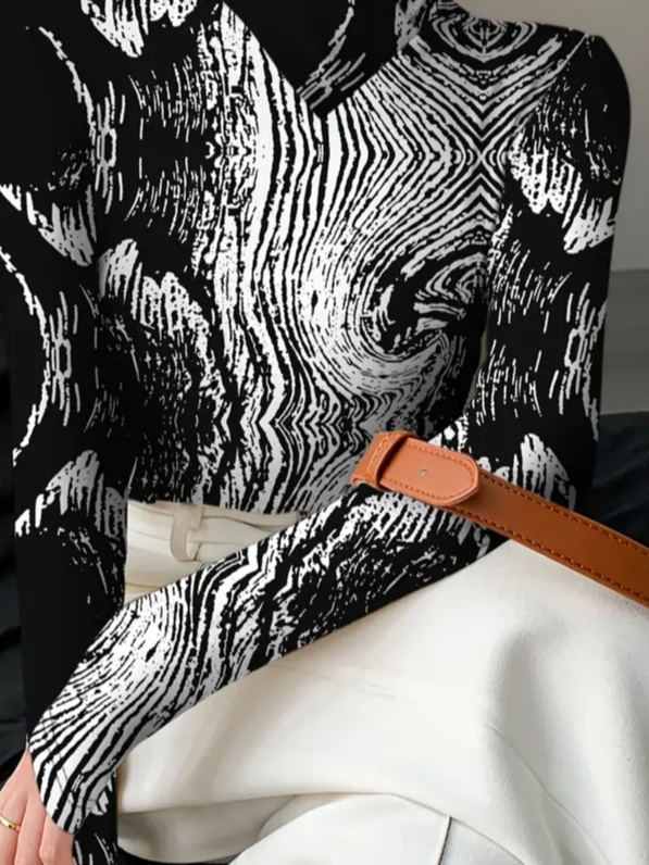 Women's Long Sleeve Blouse Spring/Fall Black Abstract Printing Daily Going Out Casual Top