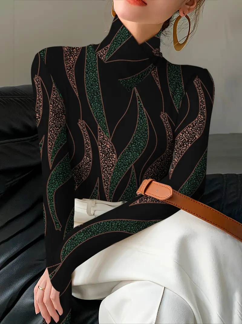 Women's Long Sleeve Blouse Spring/Fall Black Abstract Printing Daily Going Out Casual Top