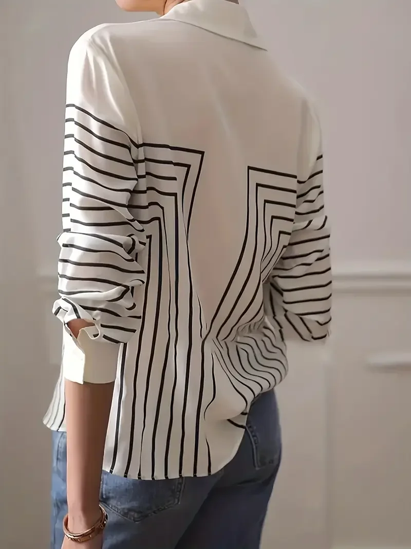 Women's Long Sleeve Shirt Spring/Fall White Abstract Buckle Shirt Collar Regular Sleeve Daily Going Out Casual Top