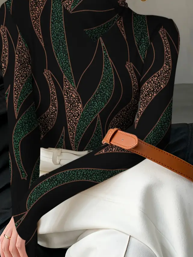 Women's Long Sleeve Blouse Spring/Fall Black Abstract Printing Daily Going Out Casual Top