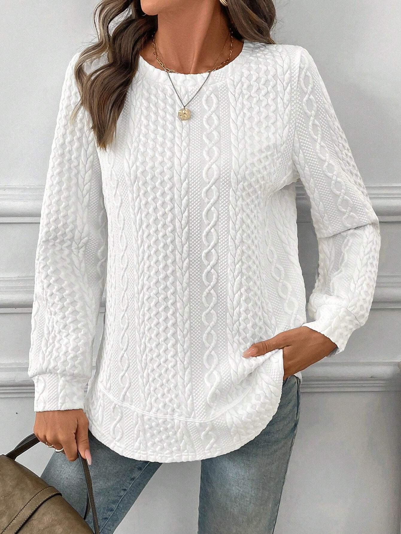 Women's Autumn And Winter Sweatshirt Solid Color Texture Loose Regular Top