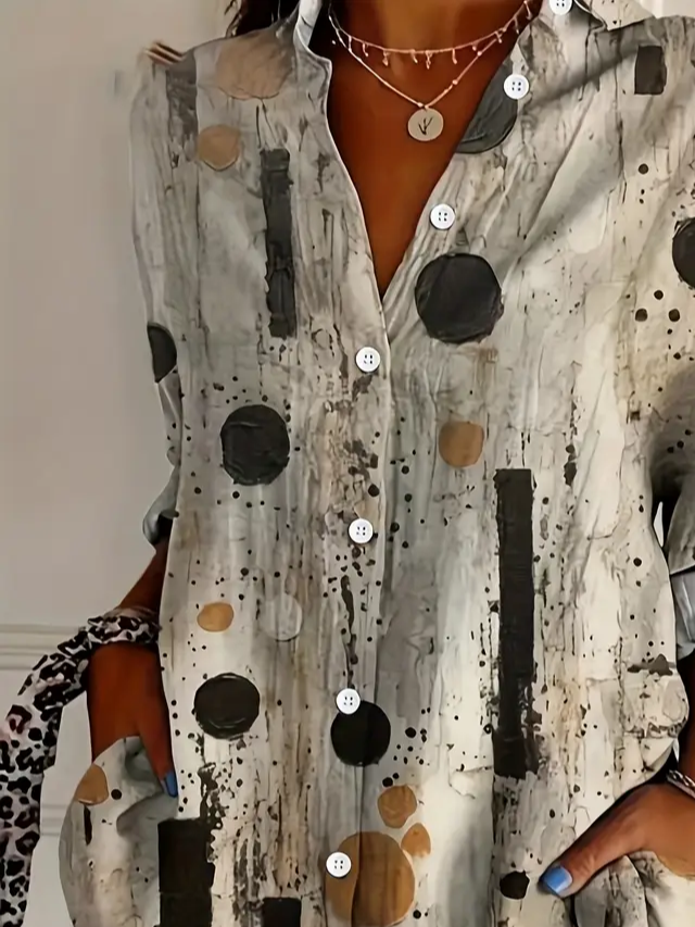 Women's Long Sleeve Shirt Spring/Fall Khaki Abstract Buckle Shirt Collar Regular Sleeve Daily Going Out Casual Top