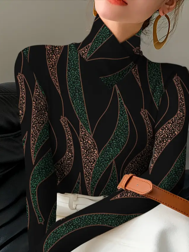 Women's Long Sleeve Blouse Spring/Fall Black Abstract Printing Daily Going Out Casual Top
