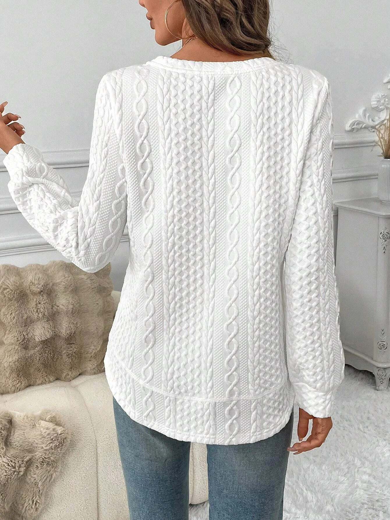 Women's Autumn And Winter Sweatshirt Solid Color Texture Loose Regular Top