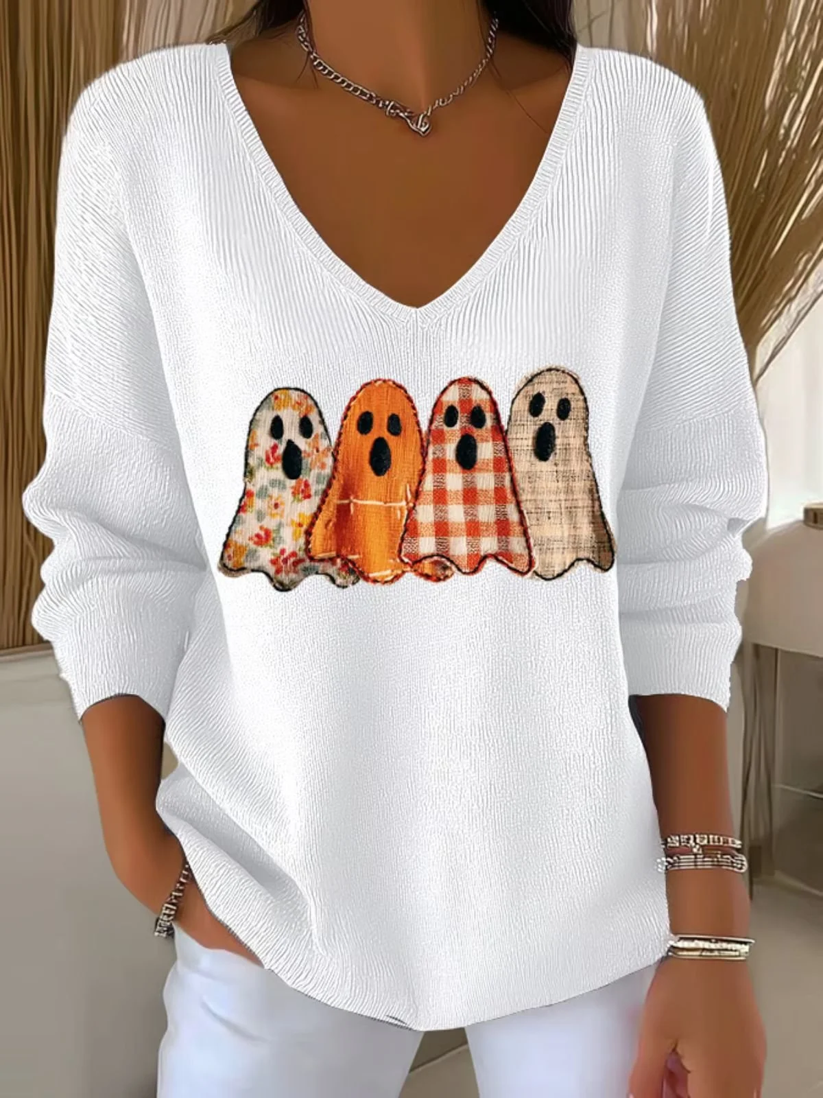 Regular Fit V Neck Cotton Casual Sweater