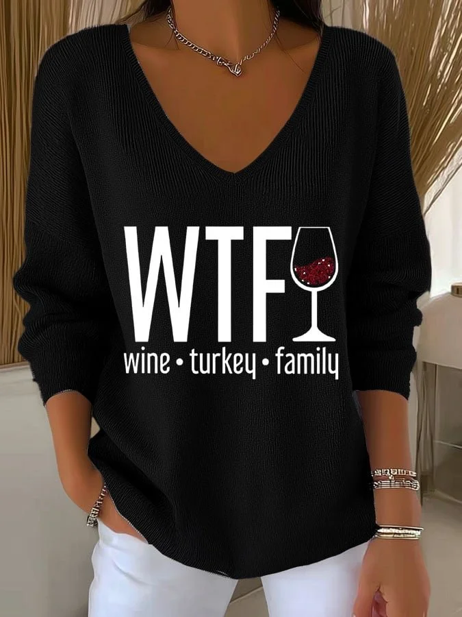 Women's Wine Turkey Family Print T-Shirt