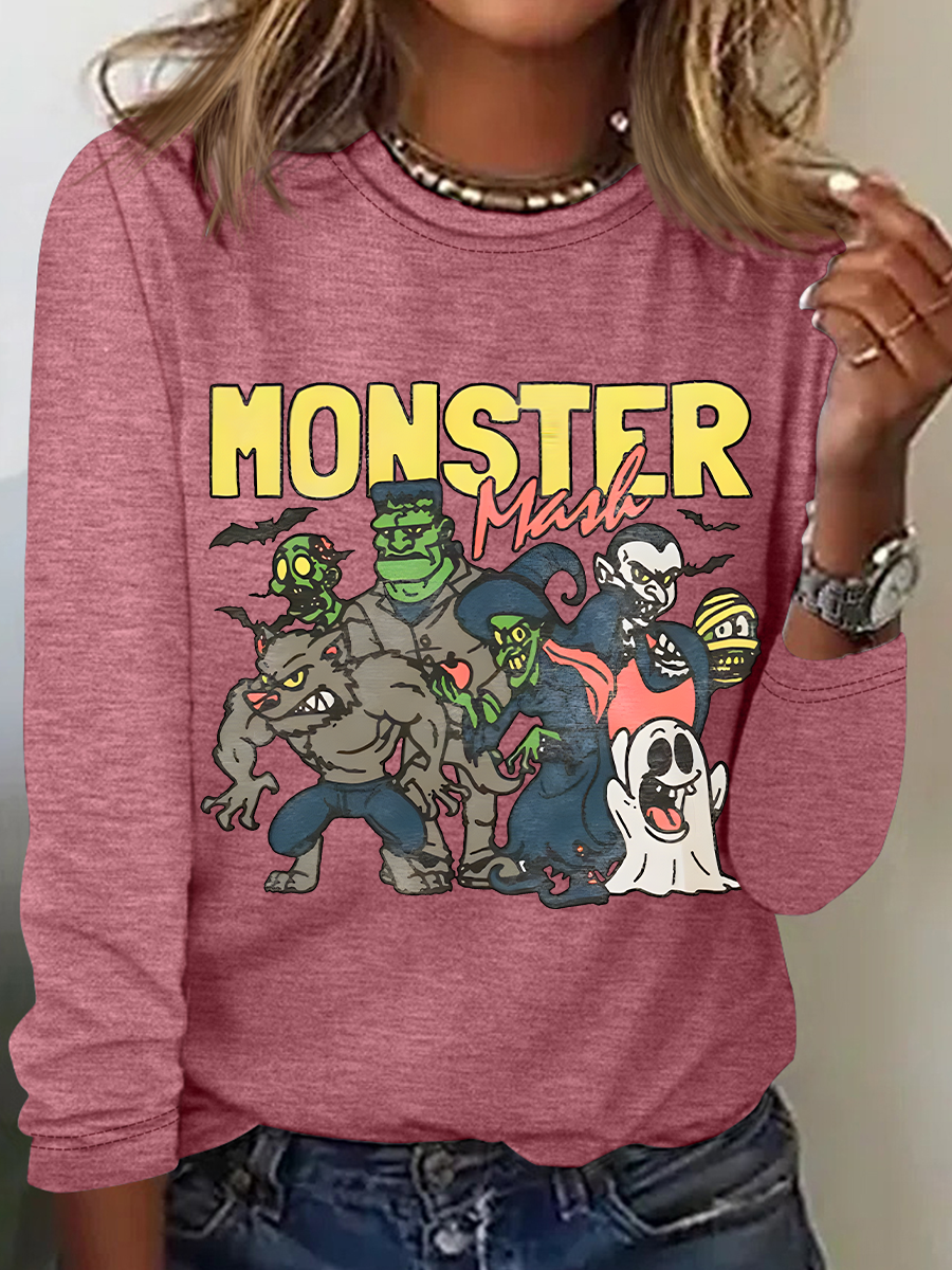 Women's Monster Mashup - Vintage Ghost Halloween Long Sleeve T-Shirt