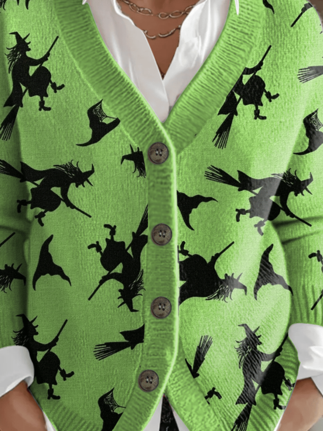 Women's Halloween Witch Print Knit Cardigan