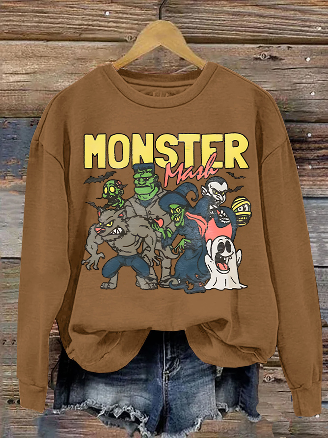 Women's Monster Mashup - Retro Ghost Halloween Sweatshirt