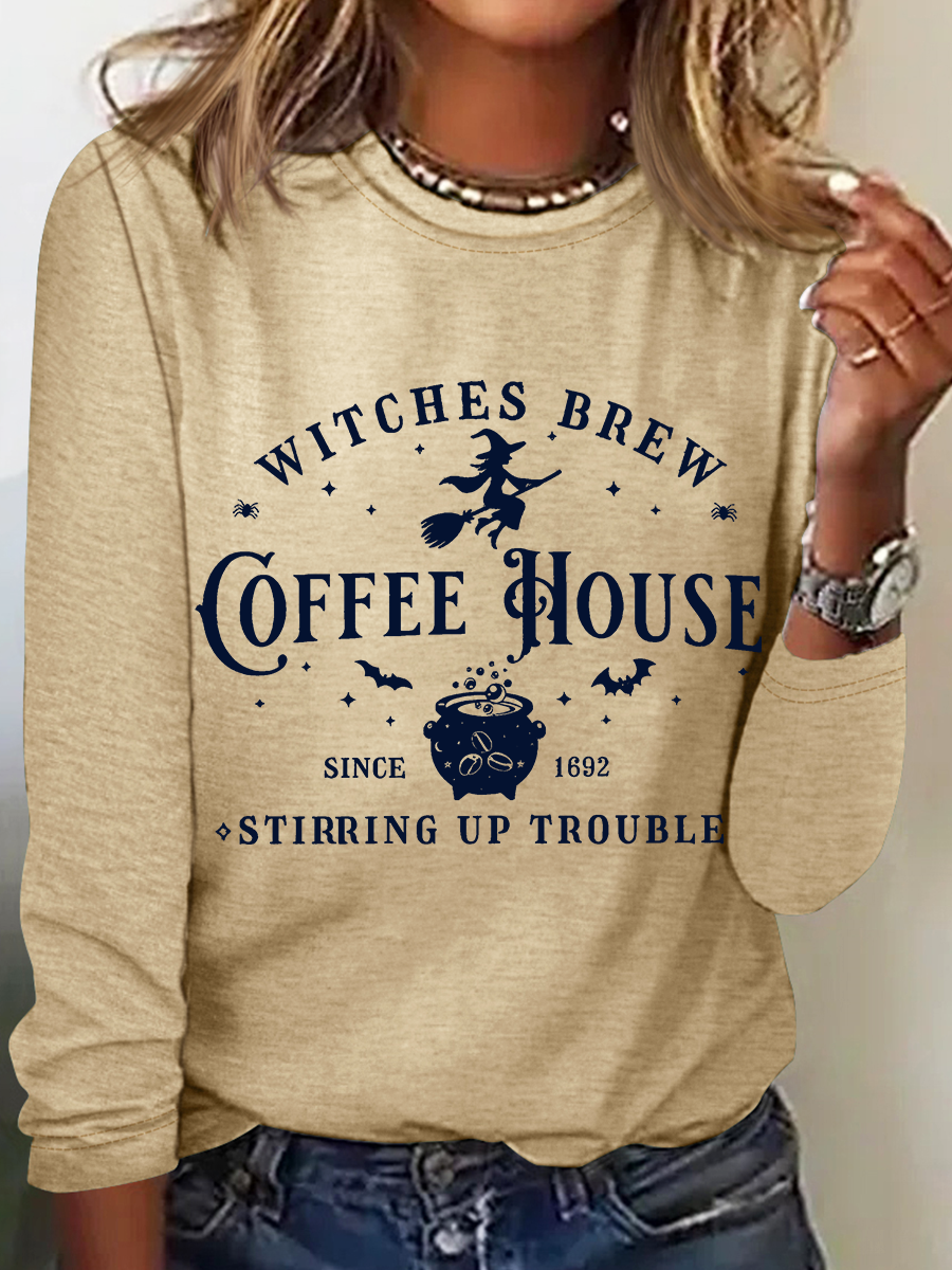 Women's Halloween Salem Witches Coffee House Long Sleeve T-Shirt