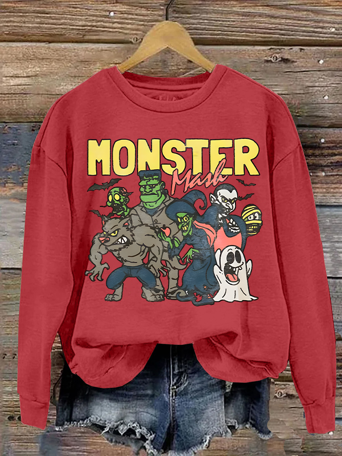 Women's Monster Mashup - Retro Ghost Halloween Sweatshirt