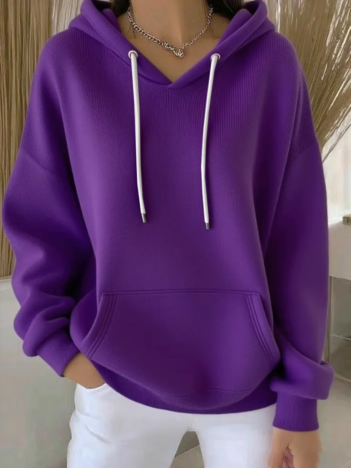 Women's Classic Casual Pocket Long Sleeve Hooded Sweatshirt