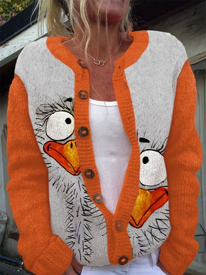 Women's Thanksgiving Day Cute Turkey Fall Thanksgiving Knit Cardigan