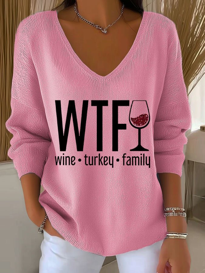 Women's Wine Turkey Family Print T-Shirt