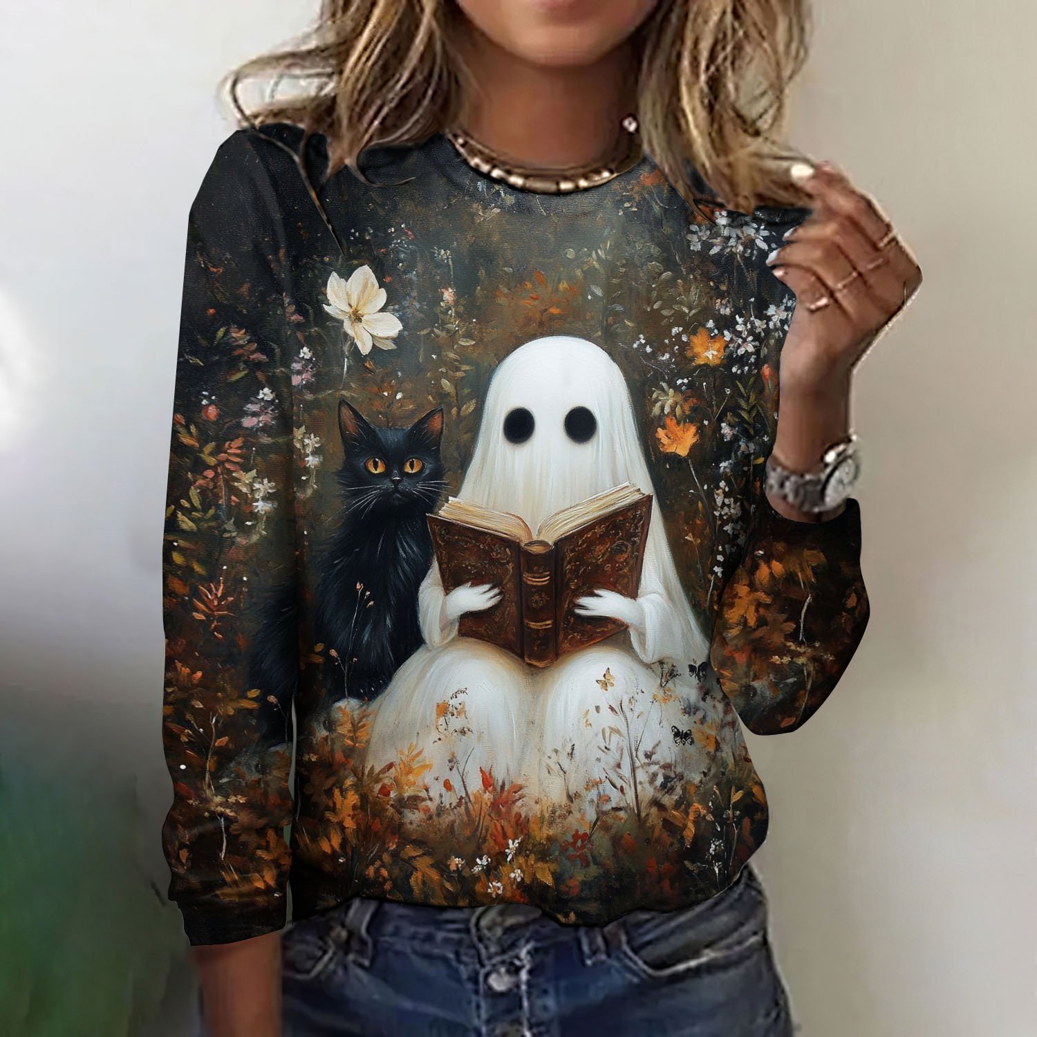 Halloween Casual Crew Neck Cotton T-Shirt
