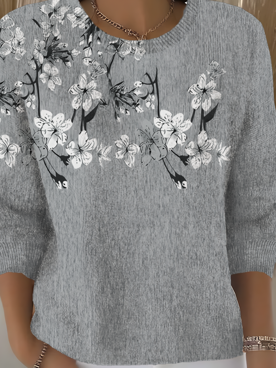 Women's Fall Festive Floral Pattern Pullover Top